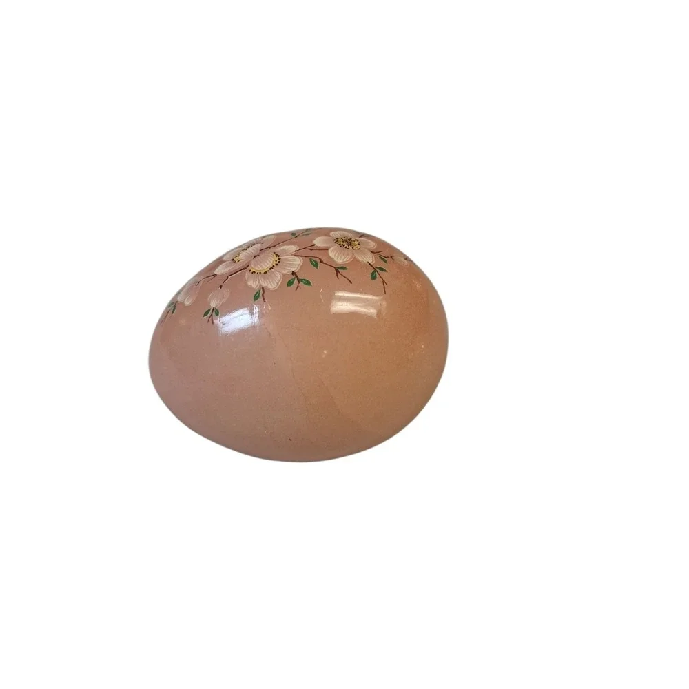 Vintage Decorative Alabaster Egg Made‎ In Italy Pink With Flowers